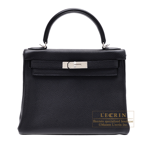 Hermes　Kelly bag 28　Retourne　Black　Clemence leather　Silver hardware