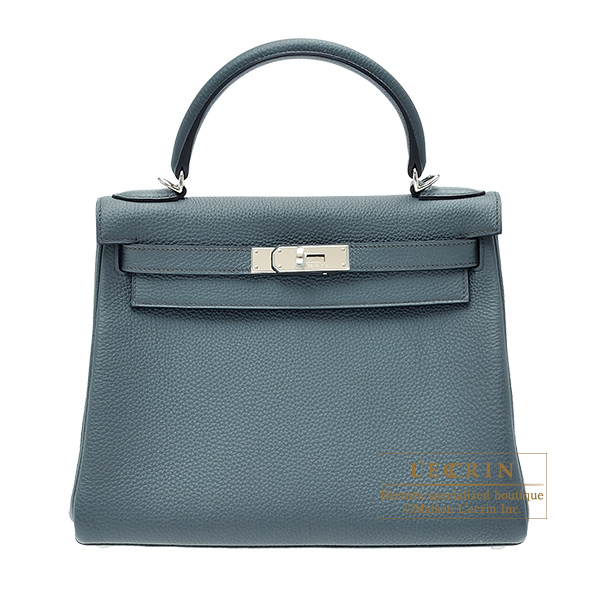 Hermes　Kelly bag 28　Retourne　Blue orage　Togo leather　Silver hardware