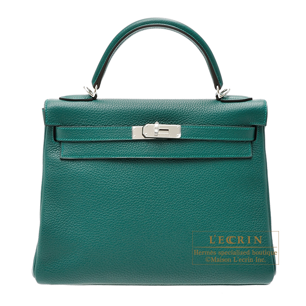 Hermes　Kelly bag 32　Retourne　Malachite　Clemence leather　Silver hardware