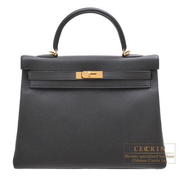 Hermes　Kelly bag 35　Retourne　Black　Togo leather　Gold hardware