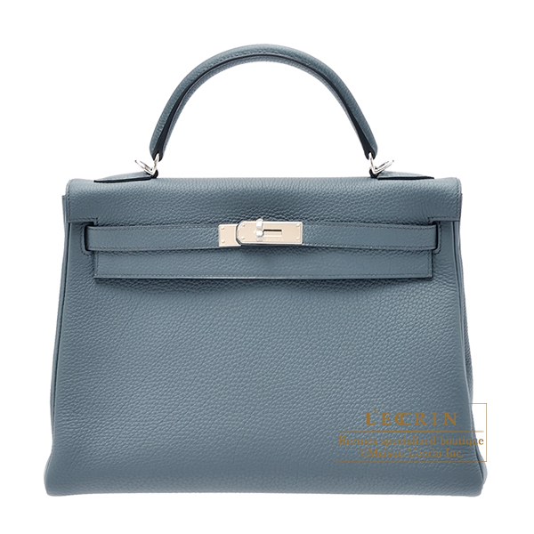 Hermes　Kelly bag 32　Retourne　Blue orage　Togo leather　Silver hardware