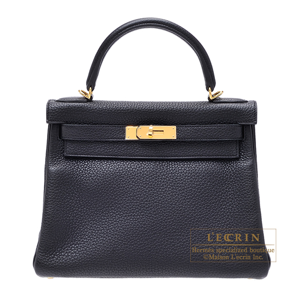 Hermes　Kelly bag 28　Retourne　Black　Clemence leather　Gold hardware