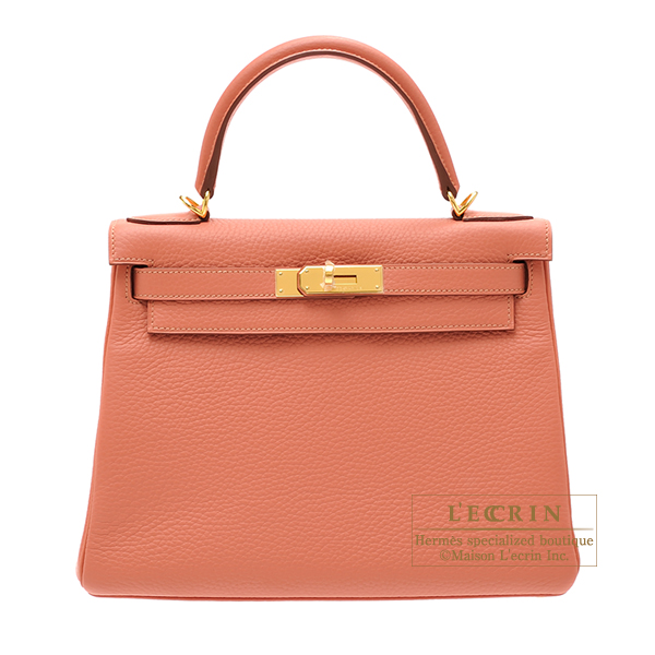 Hermes　Kelly bag 28　Retourne　Rose tea　Clemence leather　Gold hardware