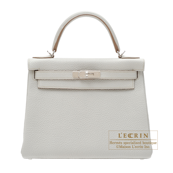 Hermes　Kelly bag 28　Retourne　Pearl grey　Clemence leather　Silver hardware