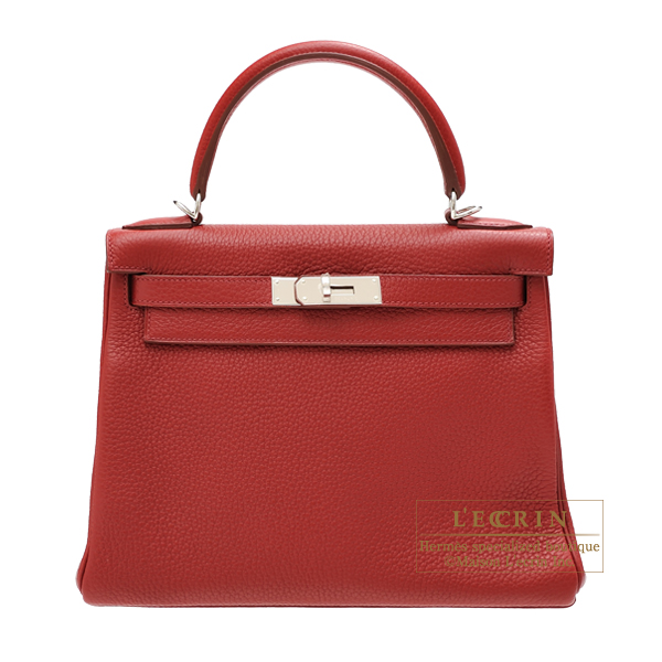 Hermes　Kelly bag 28　Retourne　Rouge garance　Clemence leather　Silver hardware