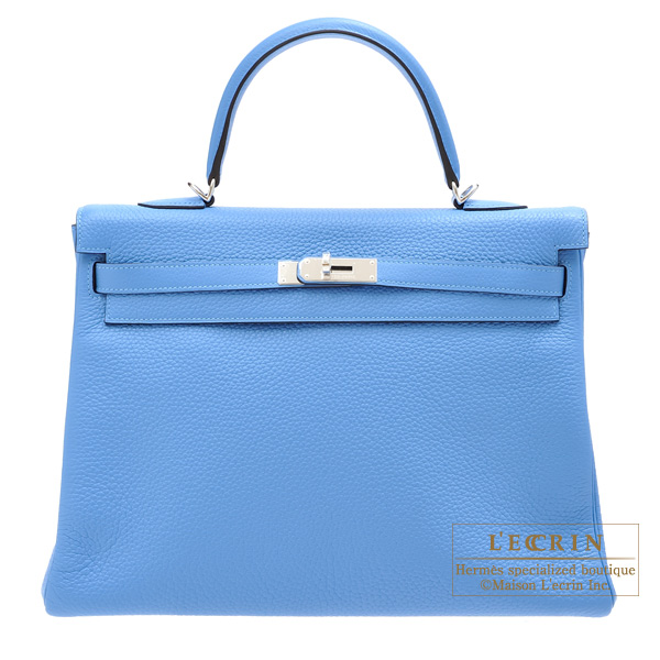Hermes　Kelly bag 35　Retourne　Blue paradise　Clemence leather　Silver hardware