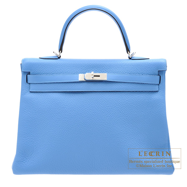 Hermes Kelly bag 35 Retourne Blue paradise Clemence leather Silver hardware L ecrin Boutique Singapore