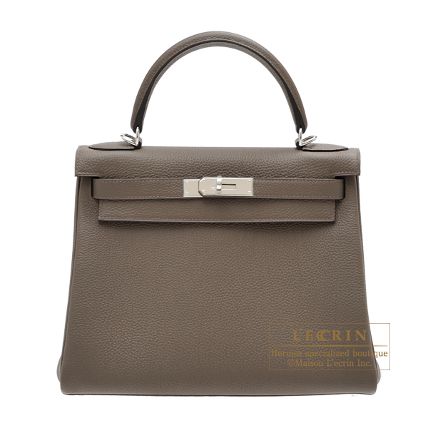 Hermes　Kelly bag 28　Retourne　Taupe grey　Togo leather　Silver hardware