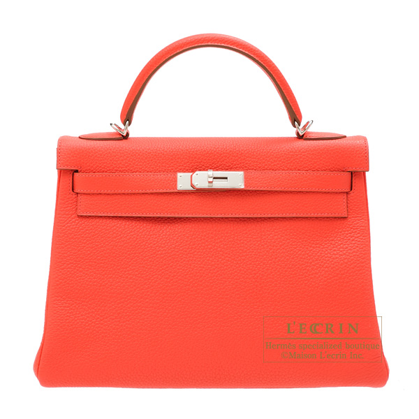 Hermes　Kelly bag 32　Retourne　Rose jaipur　Clemence leather　Silver hardware