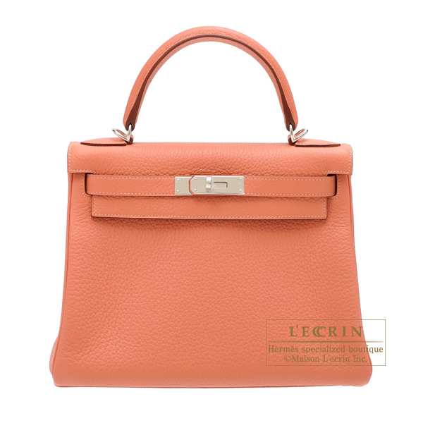 Hermes　Kelly bag 28　Retourne　Rose tea　Clemence leather　Silver hardware