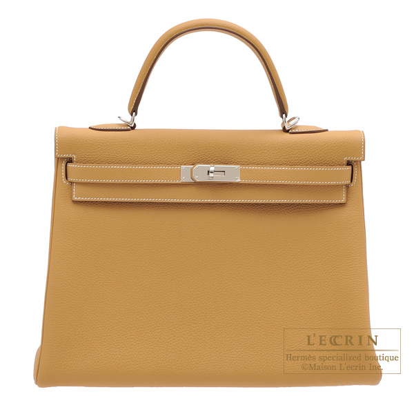 Hermes　Kelly bag 35　Retourne　Natural sable　Togo leather　Silver hardware