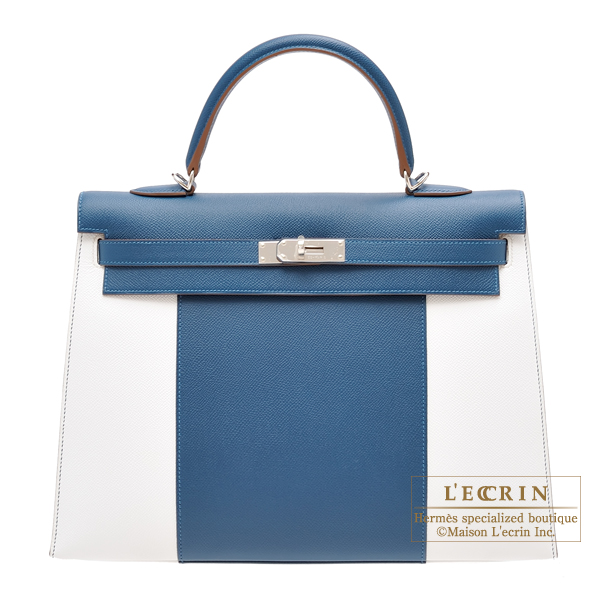 Hermes　Kelly Flag bag 35　Sellier　Blue thalassa/White　Epsom leather　Silver hardware