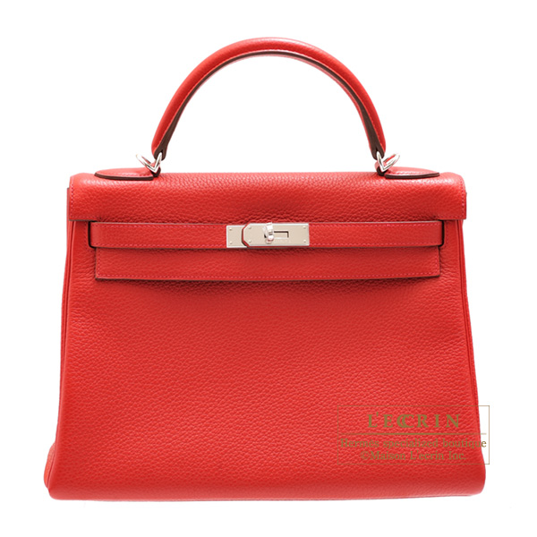 Hermes　Kelly bag 32　Retourne　Vermillon　Togo leather　Silver hardware