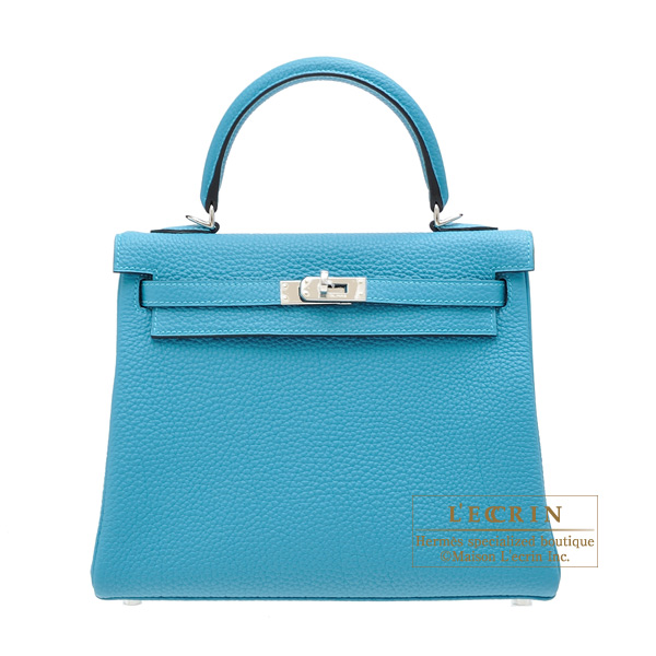 Hermes Kelly bag 25 Retourne Turquoise blue Togo leather