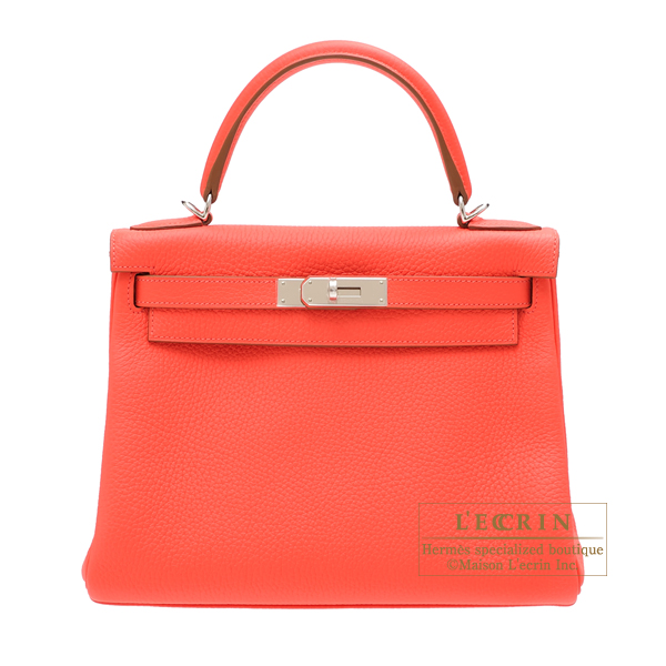 Hermes　Kelly bag 28　Retourne　Rose jaipur　Clemence leather　Silver hardware