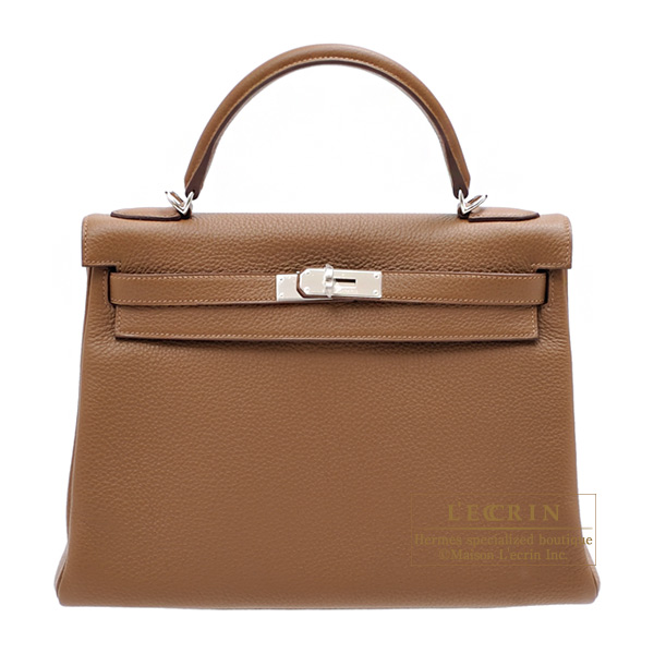 Hermes　Kelly bag 32　Retourne　Alezan　Clemence leather　Silver hardware