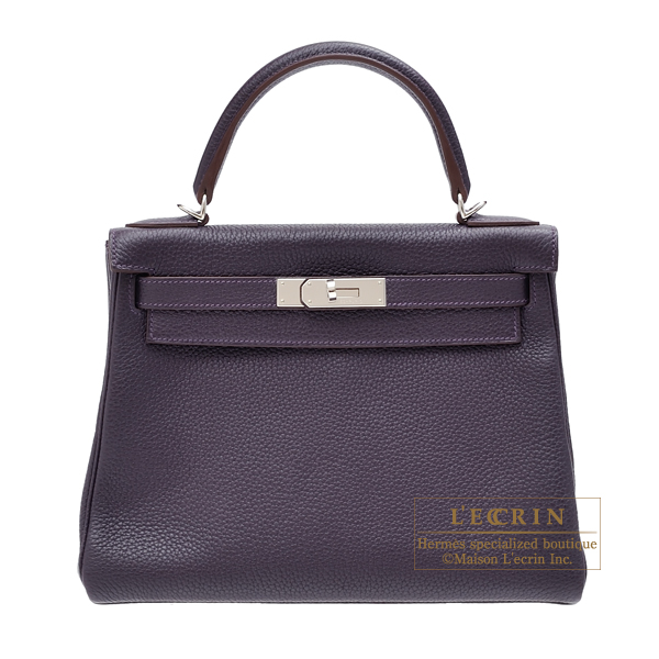 Hermes　Kelly bag 28　Retourne　Raisin　Clemence leather　Silver hardware