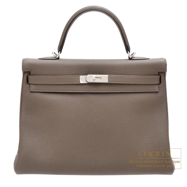 Hermes　Kelly bag 35　Retourne　Taupe grey　Togo leather　Silver hardware