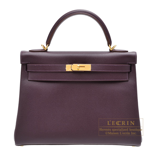 Hermes　Kelly bag 32　Retourne　Raisin　Epsom leather　Gold hardware