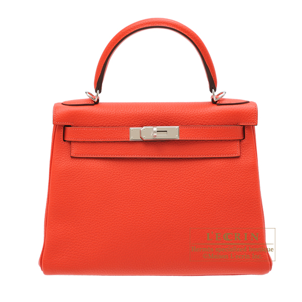 Hermes　Kelly bag 28　Retourne　Rouge pivoine　Clemence leather　Silver hardware