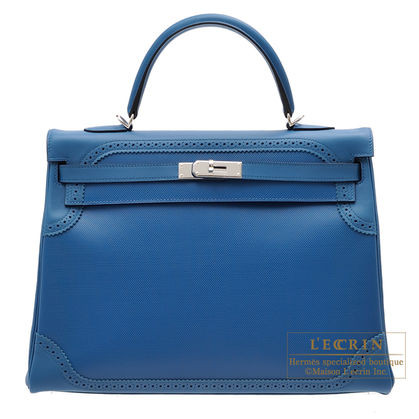 Hermes　Kelly Ghillies bag 35　Retourne　Blue de galice　Grain d'H calfskin/Swift leather　Silver hardware