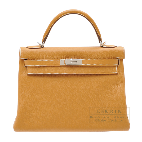 Hermes　Kelly bag 32　Retourne　Natural sable　Clemence leather　Silver hardware