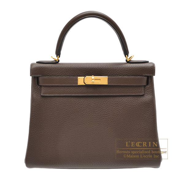 Hermes　Kelly bag 28　Retourne　Cafe　Clemence leather　Gold hardware