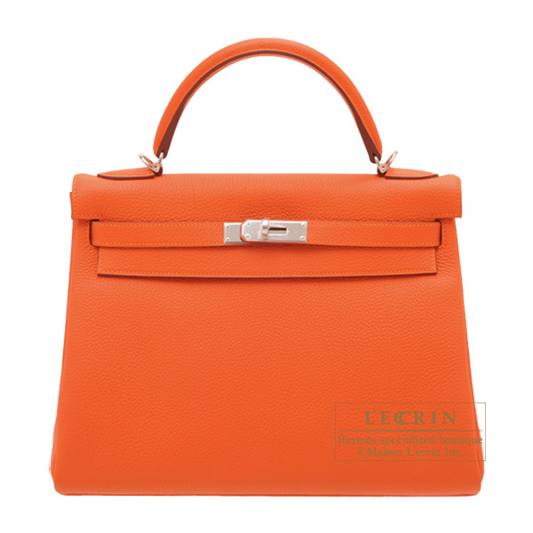 Hermes　Kelly bag 32　Retourne　Feu　Togo leather　Silver hardware