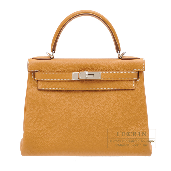 Hermes　Kelly bag 28　Retourne　Natural sable　Clemence leather　Silver hardware