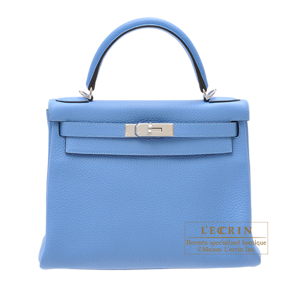 Hermes Kelly bag 28 Retourne Blue paradise Clemence leather Silver hardware