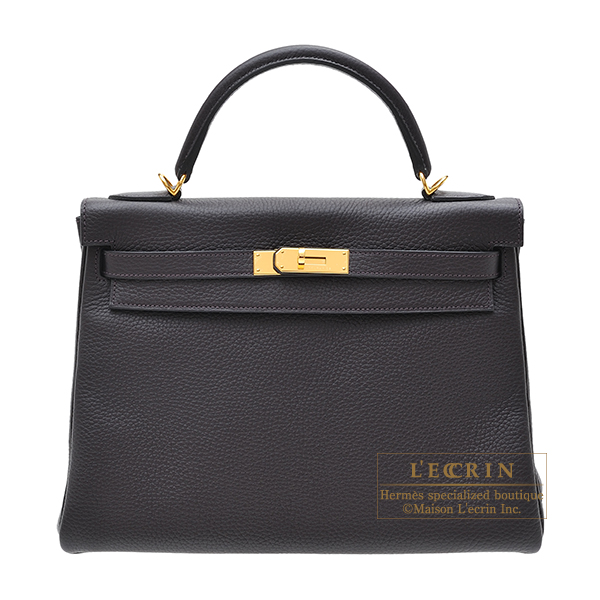 Hermes　Kelly bag 32　Retourne　Prunoir　Clemence leather　Gold hardware