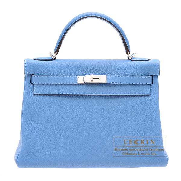 Hermes　Kelly bag 32　Retourne　Blue paradise　Clemence leather　Silver hardware