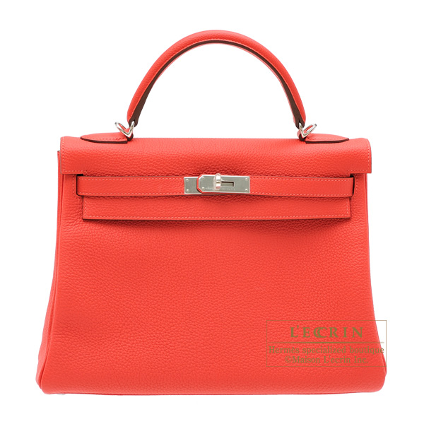 Hermes　Kelly bag 32　Retourne　Rouge pivoine　Togo leather　Silver hardware