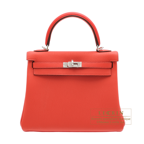 Hermes　Kelly bag 25　Retourne　Rouge pivoine　Togo leather　Silver hardware