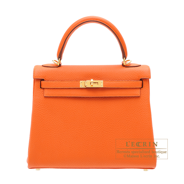 Hermes　Kelly bag 25　Retourne　Orange　Togo leather　Gold hardware