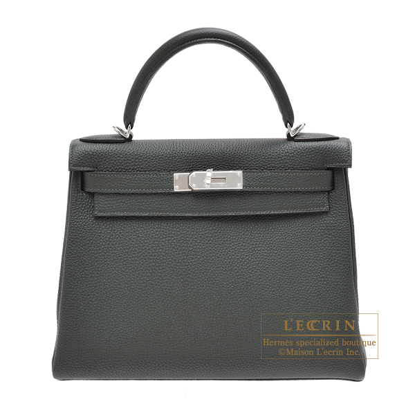 Hermes　Kelly bag 28　Retourne　Vert fonce　Togo leather　Silver hardware