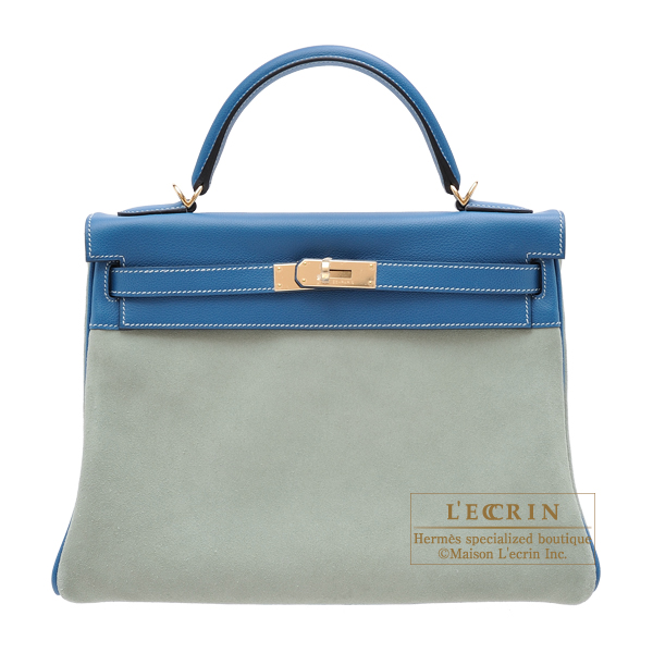 Hermes　Kelly Amazon bag 32　Retourne　Ciel/Blue de galice　Grizzly leather/Evercolor leather　Champagne gold hardware