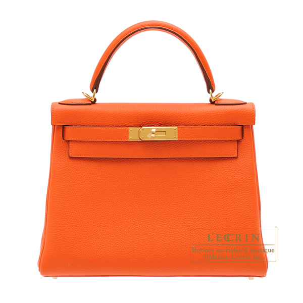 Hermes　Kelly bag 28　Retourne　Feu　Togo leather　Gold hardware