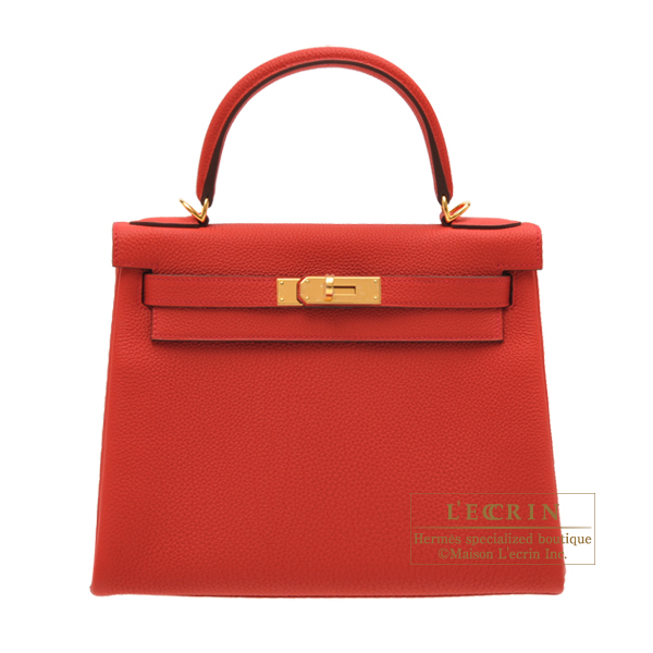 Hermes　Kelly bag 28　Retourne　Vermillon　Togo leather　Gold hardware