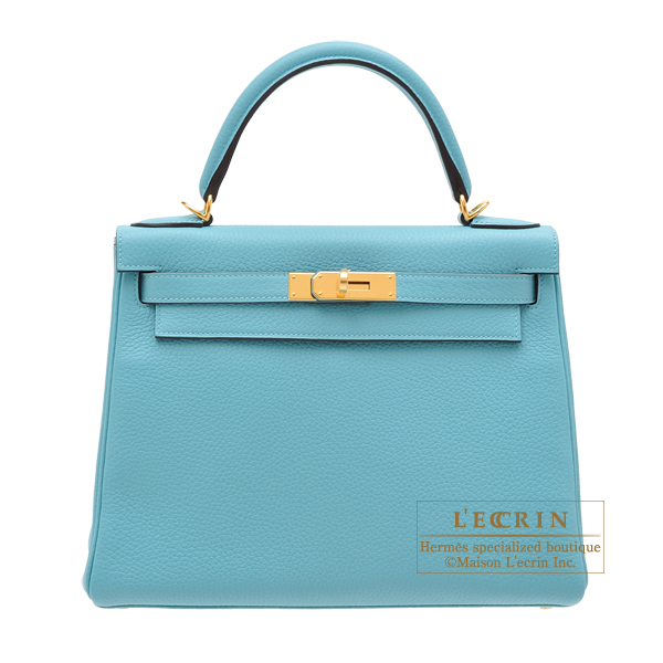 Hermes　Kelly bag 28　Retourne　Blue Saint-Cyr　Clemence leather　Gold hardware