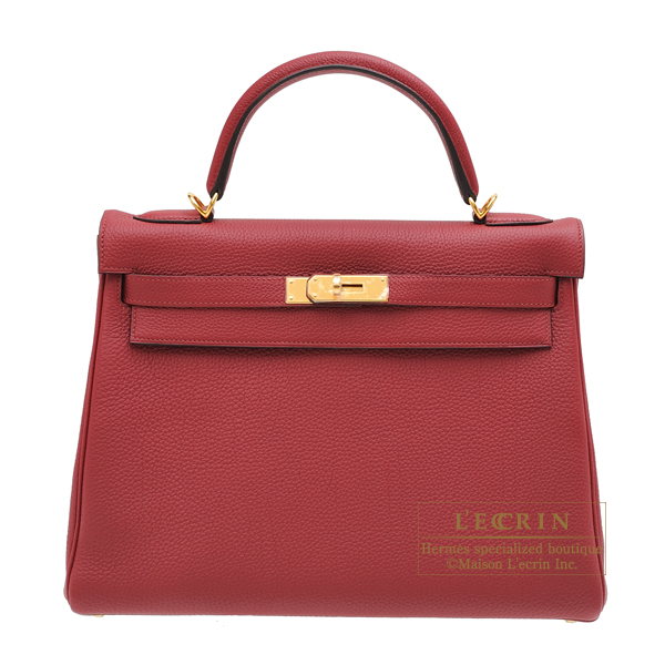 Hermes　Kelly bag 32　Retourne　Rouge grenat　Togo leather　Gold hardware