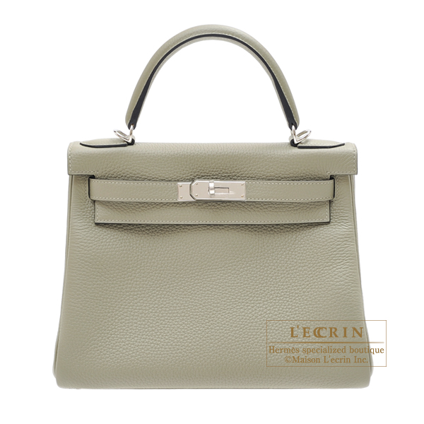 Hermes　Kelly bag 28　Retourne　Sauge　Clemence leather　Silver hardware