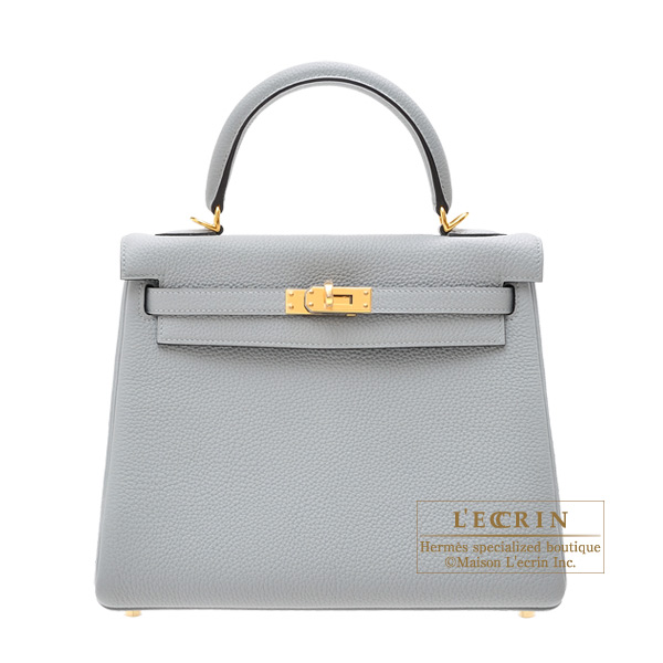 Hermes Kelly bag 25 Retourne Blue glacier Togo leather Gold hardware