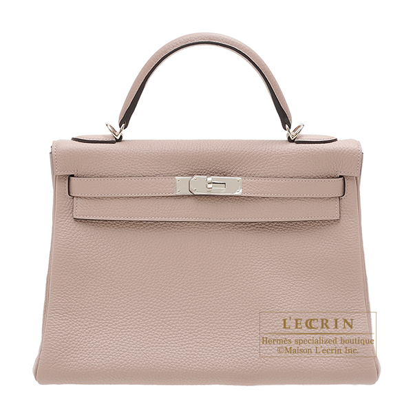 Hermes　Kelly bag 32　Retourne　Glycine　Clemence leather　Silver hardware