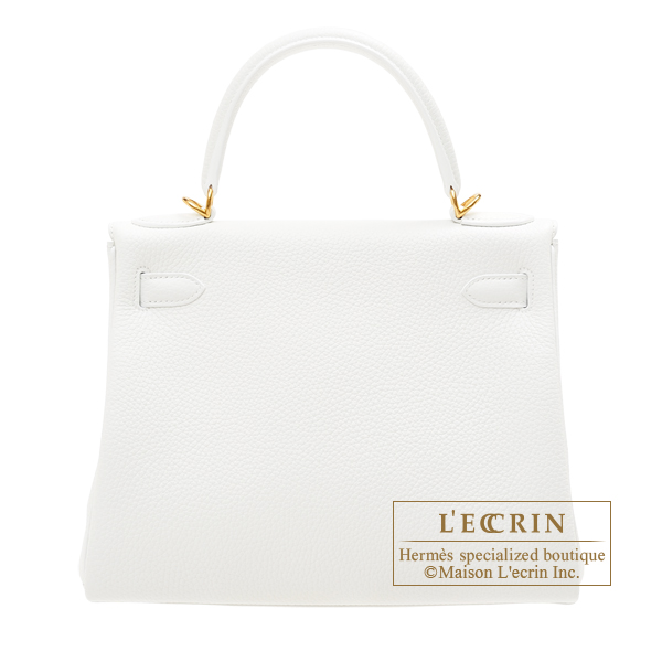 Hermes Kelly bag 28 Retourne White Clemence leather Gold hardware