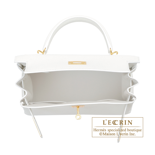 Hermes Kelly bag 28 Retourne White Clemence leather Gold hardware