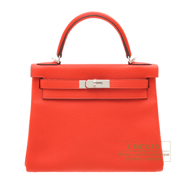 Hermes　Kelly bag 28　Retourne　Rouge tomate　Clemence leather　Silver hardware