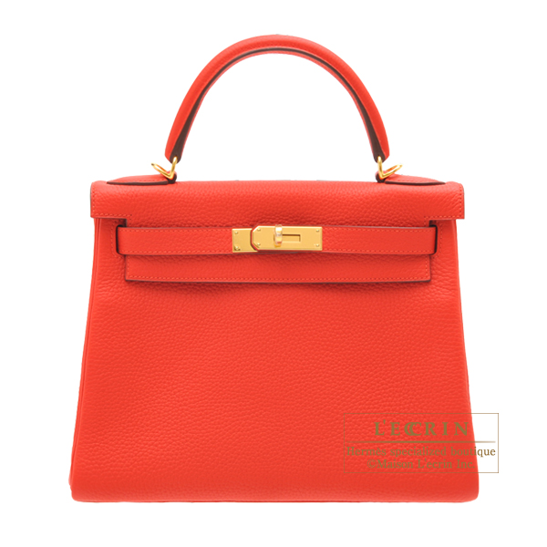 Hermes　Kelly bag 28　Retourne　Rouge tomate　Clemence leather　Gold hardware