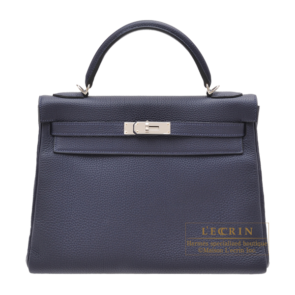 Hermes Kelly bag 32 Retourne Blue nuit Togo leather Silver hardware | L&#39;ecrin Boutique Singapore