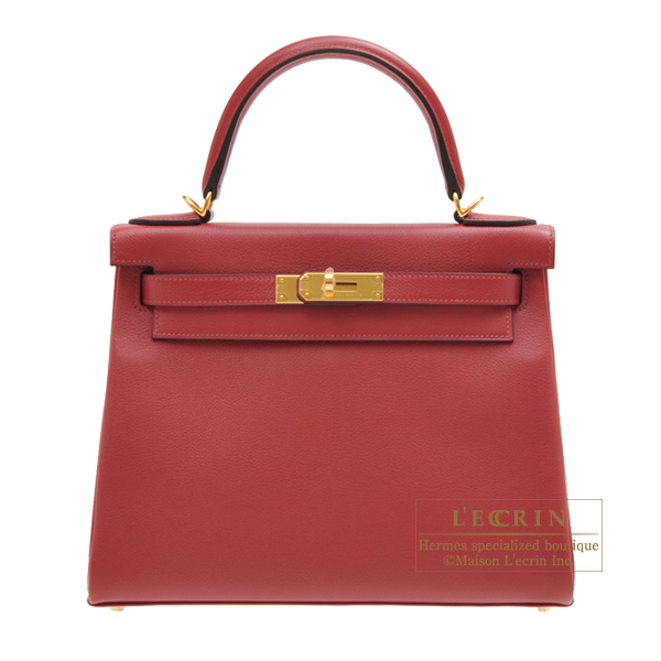 Hermes　Kelly bag 28　Retourne　Rouge grenat　Evercolor leather　Gold hardware